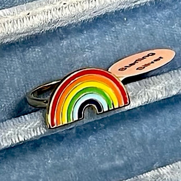 Boho Sterling Silver Gold Clad Rainbow Ring size 5 - Picture 1 of 8